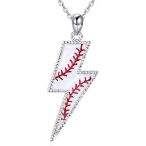 YFN Lightning Bolt Necklace Sterling Silver Lightning Bolt Sport Pendant Necklace Sport Jewelry for Women Sporty Gifts for Athletes(02 baseball)