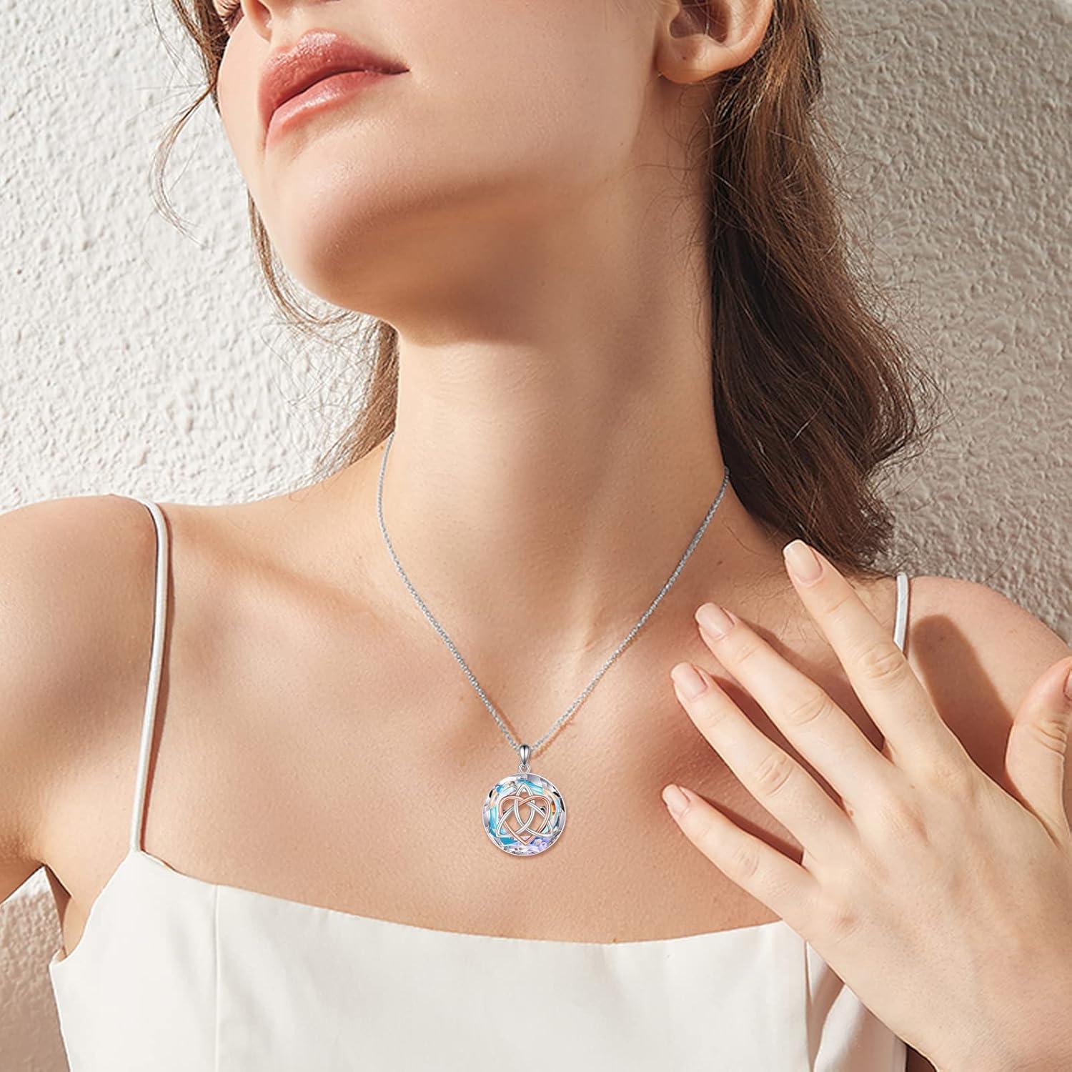 image:imageYFN Celtic Jewelry for Women Sterling Silver Good Luck Celtic Knot Irish Necklace with ABVolcanic Crystal Jewelry Valentines Day Gifts for Women Men 18WhiteCeltic Necklace for Women