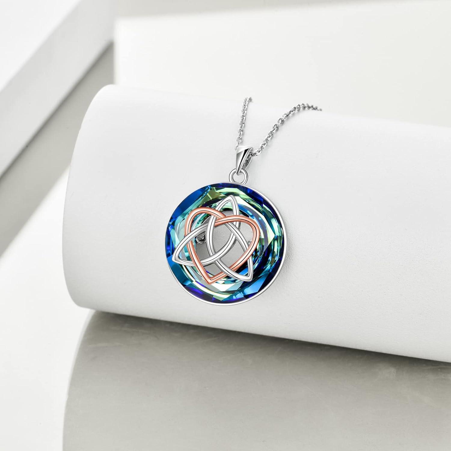 image:imageYFN Celtic Jewelry for Women Sterling Silver Good Luck Celtic Knot Irish Necklace with ABVolcanic Crystal Jewelry Valentines Day Gifts for Women Men 18BlueBlue Crystal Celtic Necklace