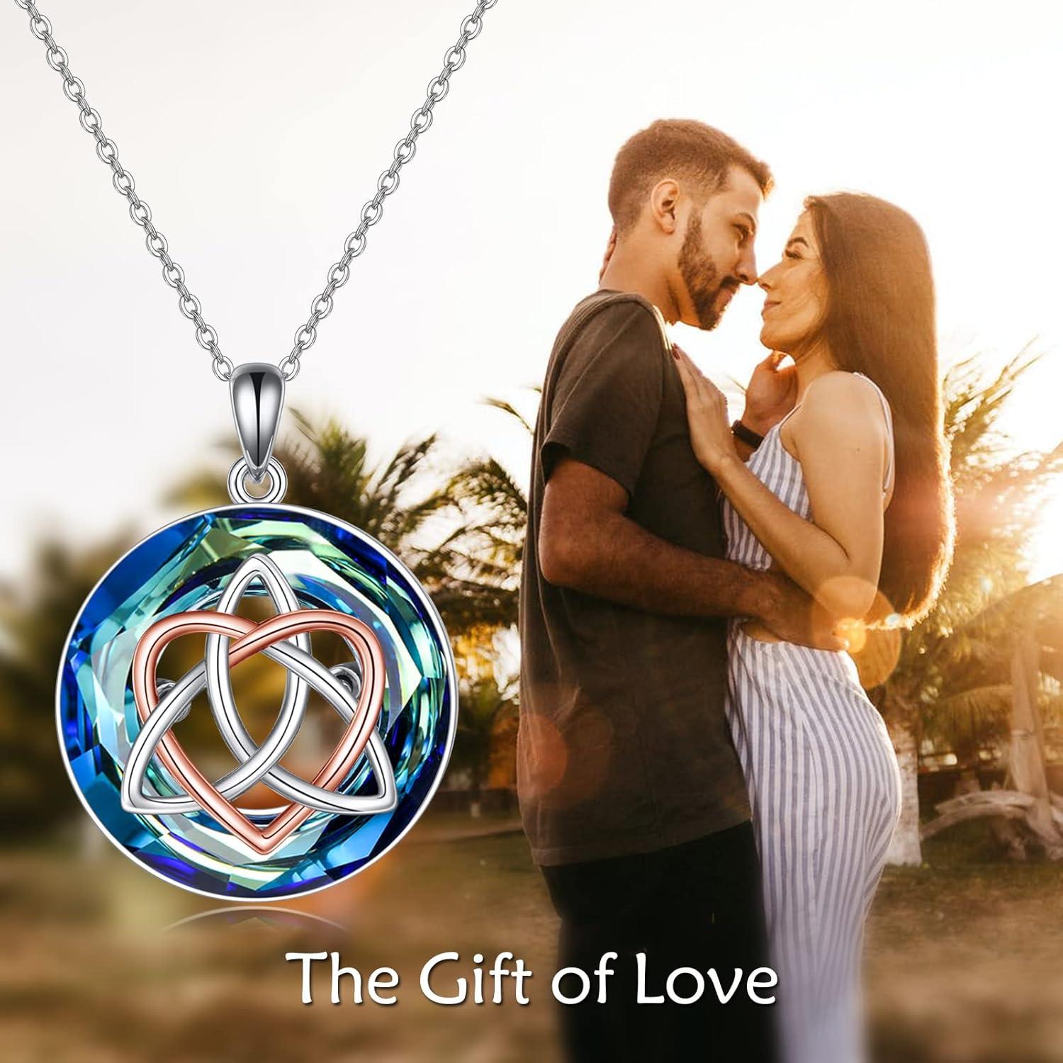 image:imageYFN Celtic Jewelry for Women Sterling Silver Good Luck Celtic Knot Irish Necklace with ABVolcanic Crystal Jewelry Valentines Day Gifts for Women Men 18BlueBlue Crystal Celtic Necklace