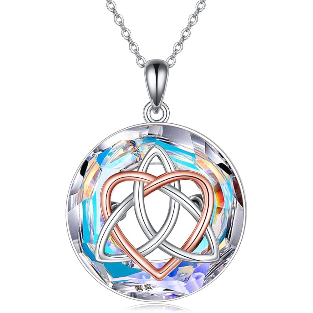 image:imageYFN Celtic Jewelry for Women Sterling Silver Good Luck Celtic Knot Irish Necklace with ABVolcanic Crystal Jewelry Valentines Day Gifts for Women Men 18WhiteCeltic Necklace for Women