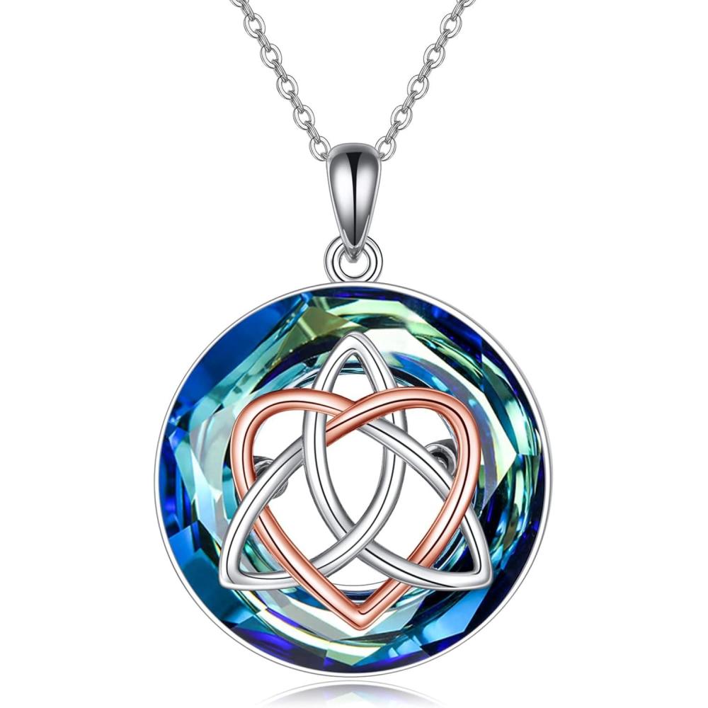 image:imageYFN Celtic Jewelry for Women Sterling Silver Good Luck Celtic Knot Irish Necklace with ABVolcanic Crystal Jewelry Valentines Day Gifts for Women Men 18BlueBlue Crystal Celtic Necklace