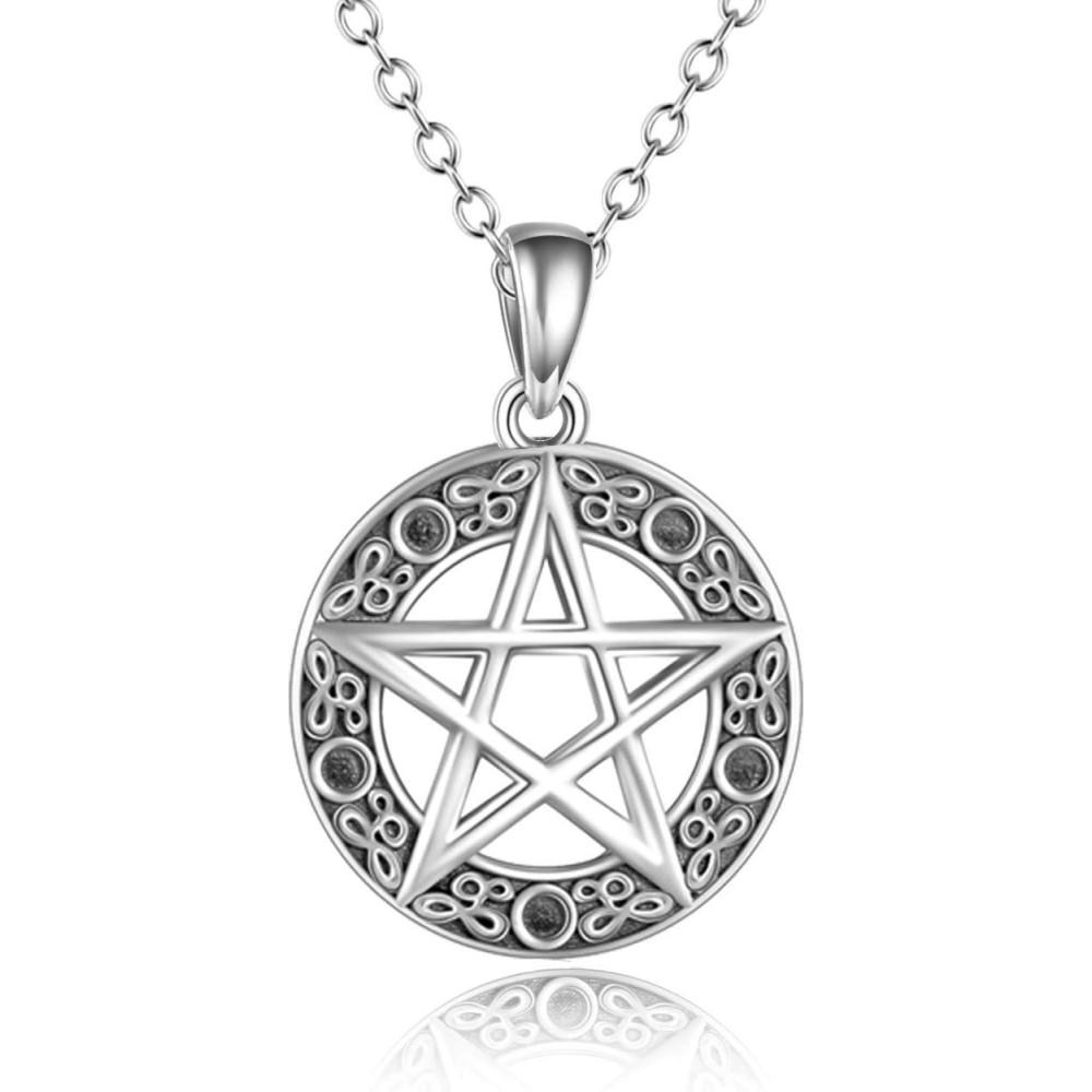 image:imageYFN Pentacle Necklace Sterling Silver Pentagram Pentacle Pendant Necklace Wiccan Jewelry for Women Men