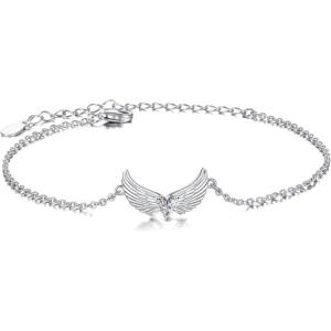 YFN Angel Wings Bracelet Sterling Silver Guardian Angel Wings Heart Bracelets for Women Jewelry Gifts