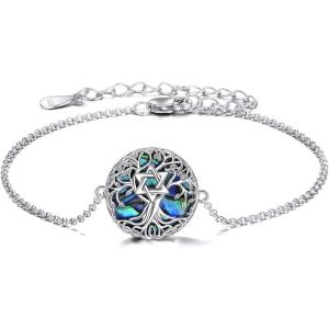 YFN Tree of Life Bracelet Sterling Silver Abalone Shell Tree of Life Bracelet Jewelry Gifts for Women(Star of David)