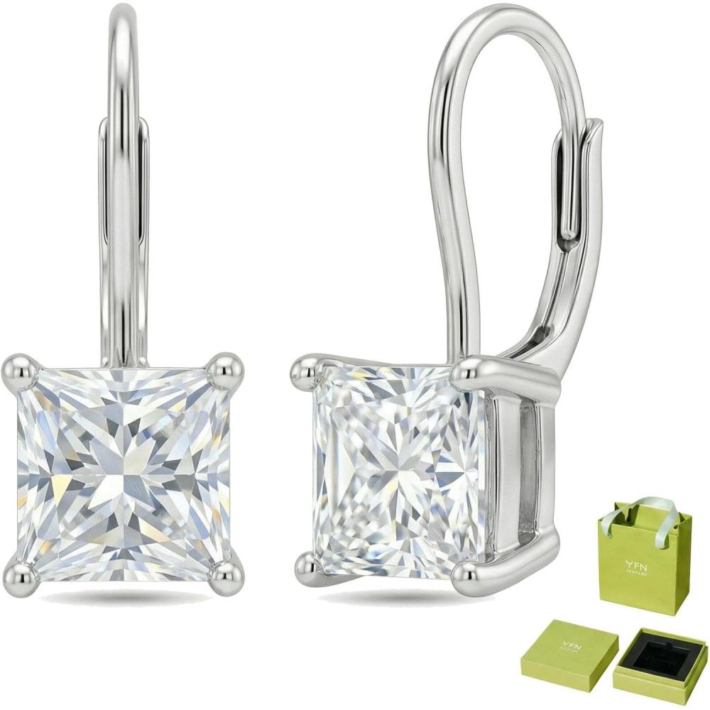 image:imageYFN Moissanite Earrings 18K White Gold Plated 925 Sterling Silver D Color VVS1 Clarity LabGrown Moissanite Dangle Drop Leverback Earrings Jewelry Valentine Anniversary Birthday Gifts for WomenPrincess Cut 3 CT 15 CT Each