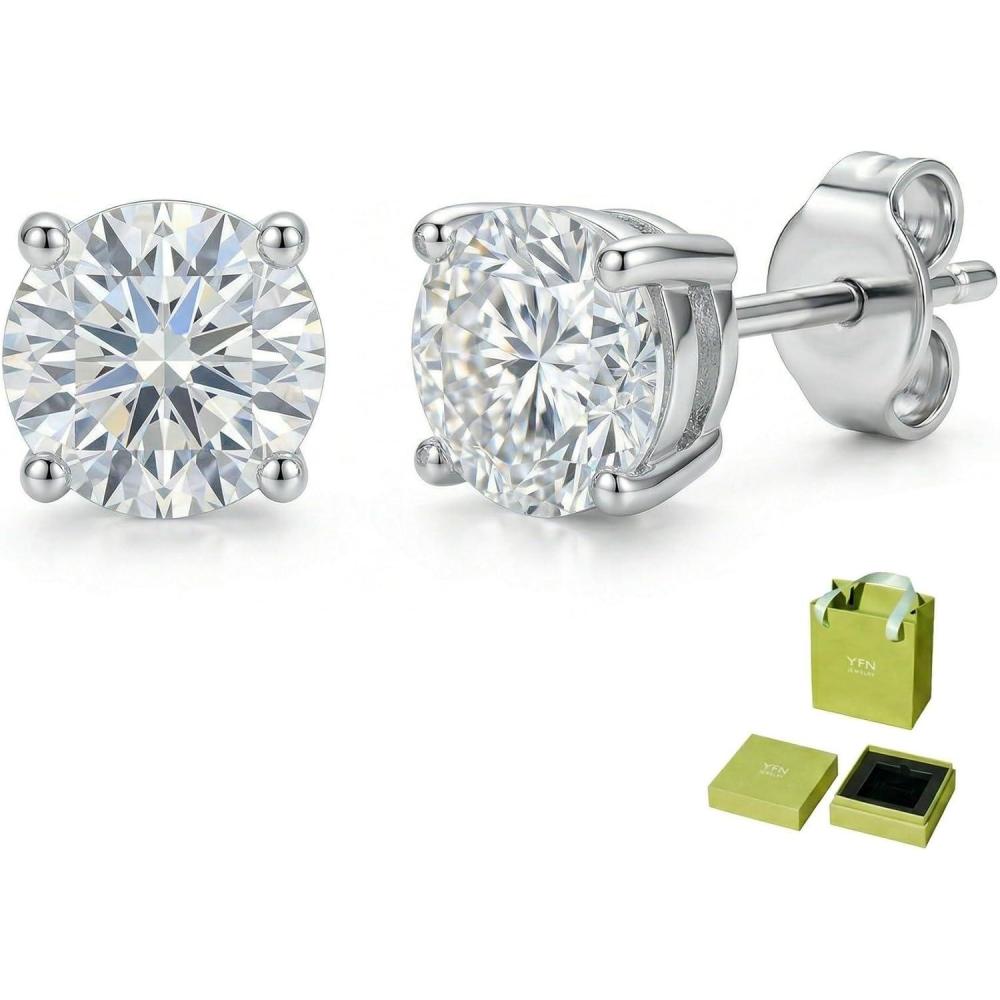 image:imageYFN Moissanite Earrings 18K White Gold Plated 925 Sterling Silver D Color VVS1 Clarity LabGrown Moissanite Stud Earrings Jewelry Valentine Anniversary Birthday Gifts for WomenRound 06 CT 03 CT Each