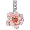 YFN Charm for Bracelet Necklace Hibiscus/Pink Peony Flower Pendant Necklace Sterling Silver Enamel Flower Jewelry Gifts for Women Mother Gifts(Silver B-Pink Peony Flower Charm)
