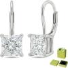 YFN Moissanite Earrings 18K White Gold Plated 925 Sterling Silver D Color VVS1 Clarity Lab-Grown Moissanite Dangle Drop Leverback Earrings Jewelry Valentine Anniversary Birthday Gifts for Women(Princess Cut 1 CT (0.5 CT Each))