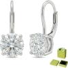 YFN Moissanite Earrings 18K White Gold Plated 925 Sterling Silver D Color VVS1 Clarity Lab-Grown Moissanite Dangle Drop Leverback Earrings Jewelry Valentine Anniversary Birthday Gifts for Women(Round 2 CT (1 CT Each))