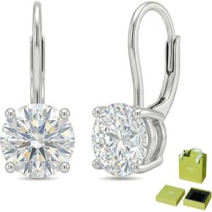 YFN Moissanite Earrings 18K White Gold Plated 925 Sterling Silver D Color VVS1 Clarity Lab-Grown Moissanite Dangle Drop Leverback Earrings Jewelry Valentine Anniversary Birthday Gifts for Women(Round 4 CT (2 CT Each))