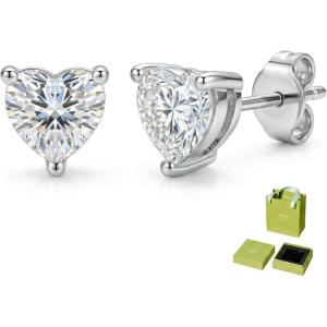 YFN Moissanite Earrings 18K White Gold Plated 925 Sterling Silver D Color VVS1 Clarity Lab-Grown Moissanite Stud Earrings Jewelry Valentine Anniversary Birthday Gifts for Women(Heart 3 CT (1.5 CT Each))