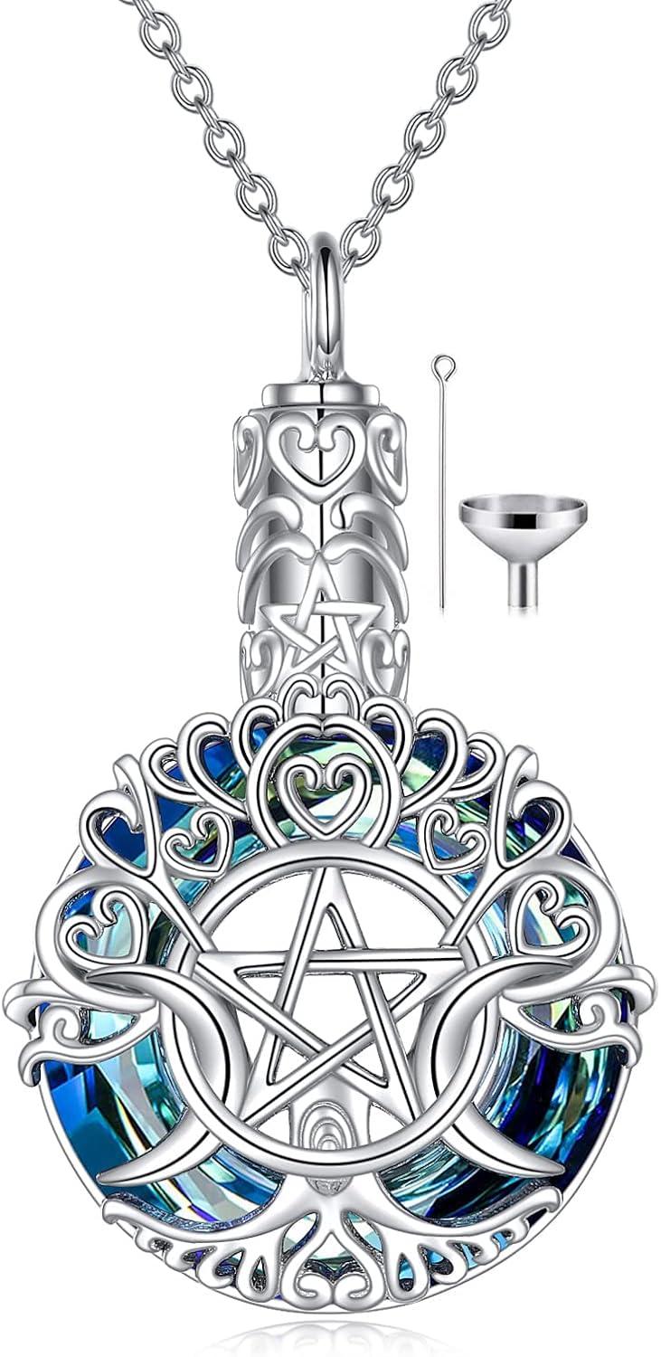 image:imageYFN Triple Moon Goddess Necklace Sterling Silver Pentagram Pentacle Pendant necklace Pagan Wiccan Magic Amulet Tree of Life Jewelry for Women Men