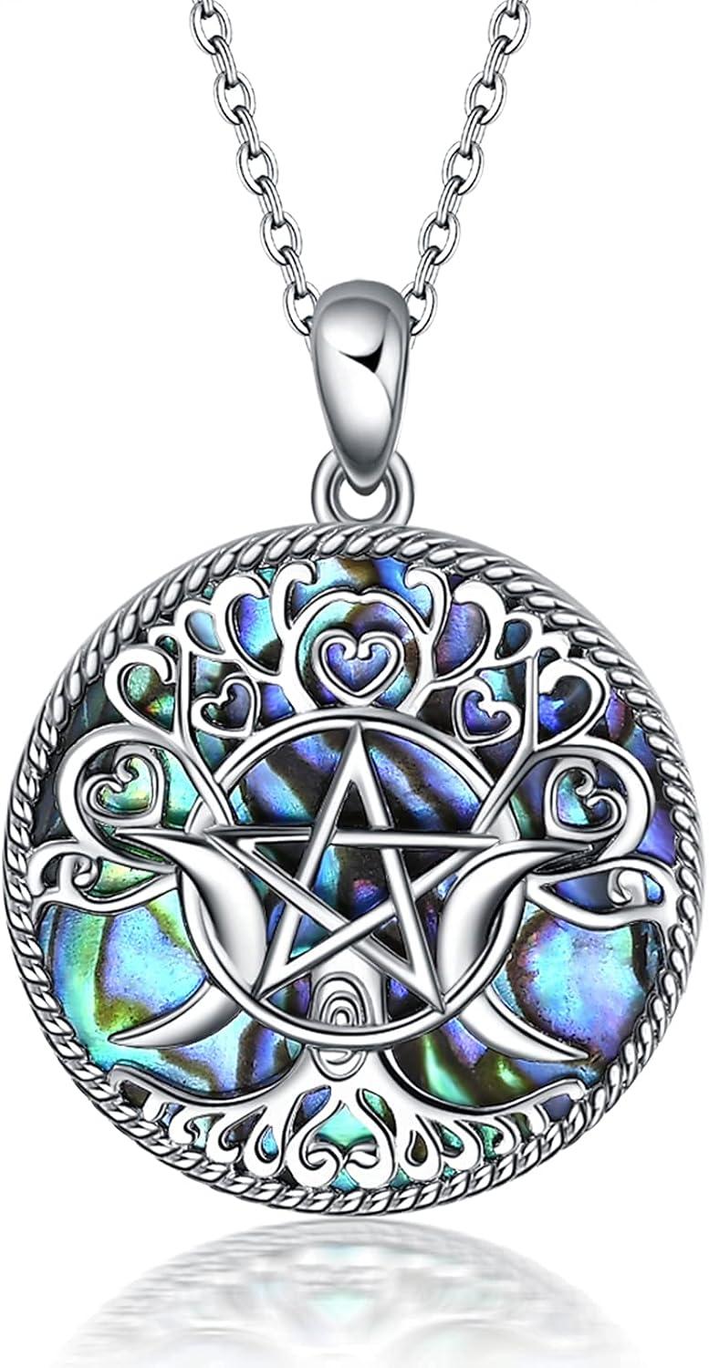 image:imageYFN Triple Moon Goddess Necklace Sterling Silver Pentagram Pentacle Pendant necklace Pagan Wiccan Magic Amulet Tree of Life Jewelry for Women Men