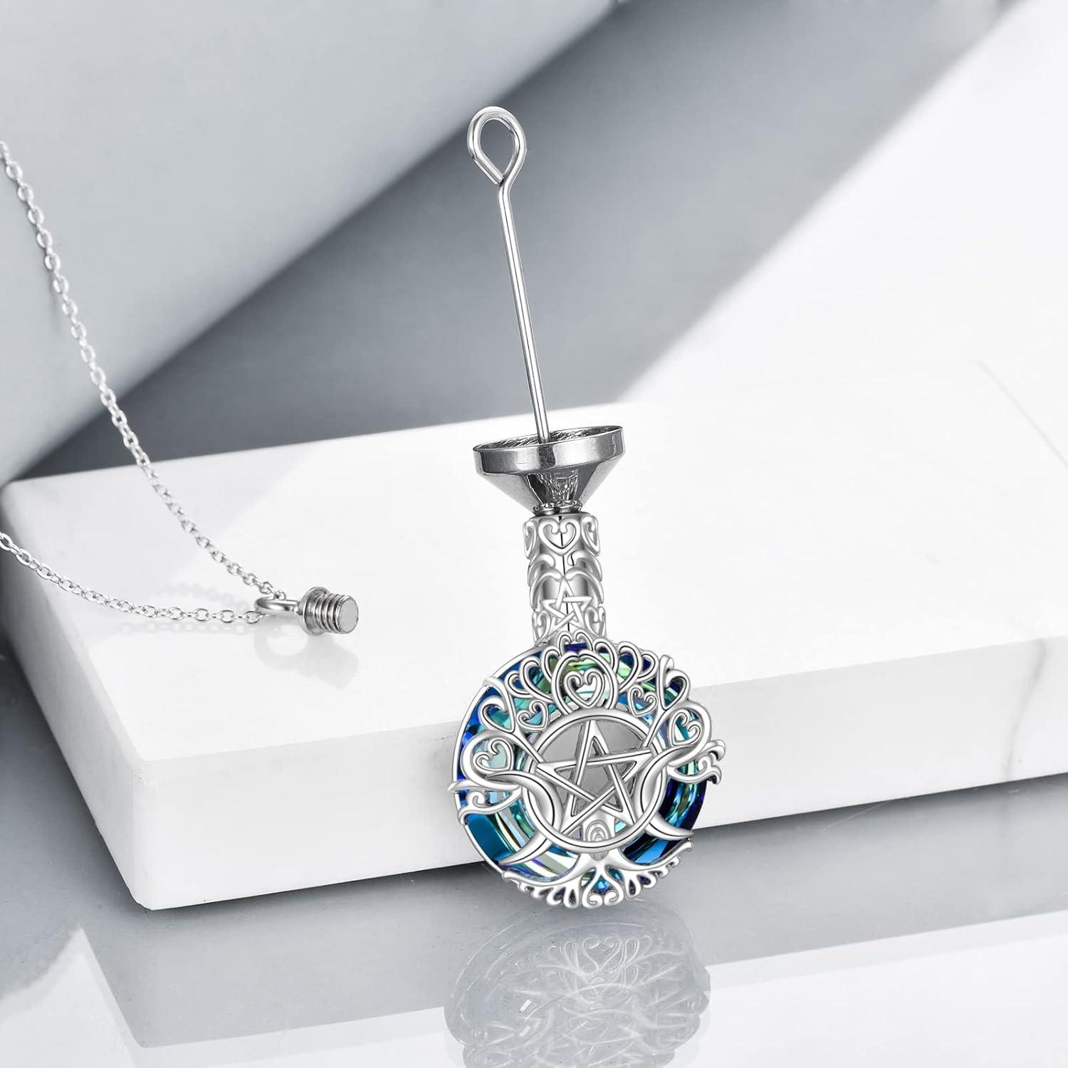 image:imageYFN Triple Moon Goddess Necklace Sterling Silver Pentagram Pentacle Pendant necklace Pagan Wiccan Magic Amulet Tree of Life Jewelry for Women Men