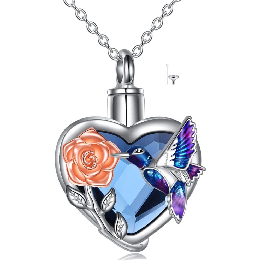image:imageYFN HummingbirdRed Cardinal Urn Necklace for Ashes Sterling Silver with Crystal Heart Cremation Jewelry Keepsake Memory Jewelry for Women 182PurpleUrn Necklace for Ashes