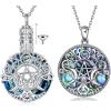 YFN Triple Moon Goddess Necklace Sterling Silver Pentagram Pentacle Pendant necklace Pagan Wiccan Magic Amulet Tree of Life Jewelry for Women Men