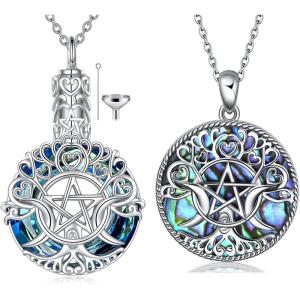 YFN Triple Moon Goddess Necklace Sterling Silver Pentagram Pentacle Pendant necklace Pagan Wiccan Magic Amulet Tree of Life Jewelry for Women Men