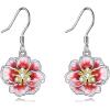 YFN Peony/Cherry Flower Earrings Sterling Silver Pink Enamel Flower Dangle Drop Earrings Jewelry Gifts for Women(Pink-Peony Flower Earrings)