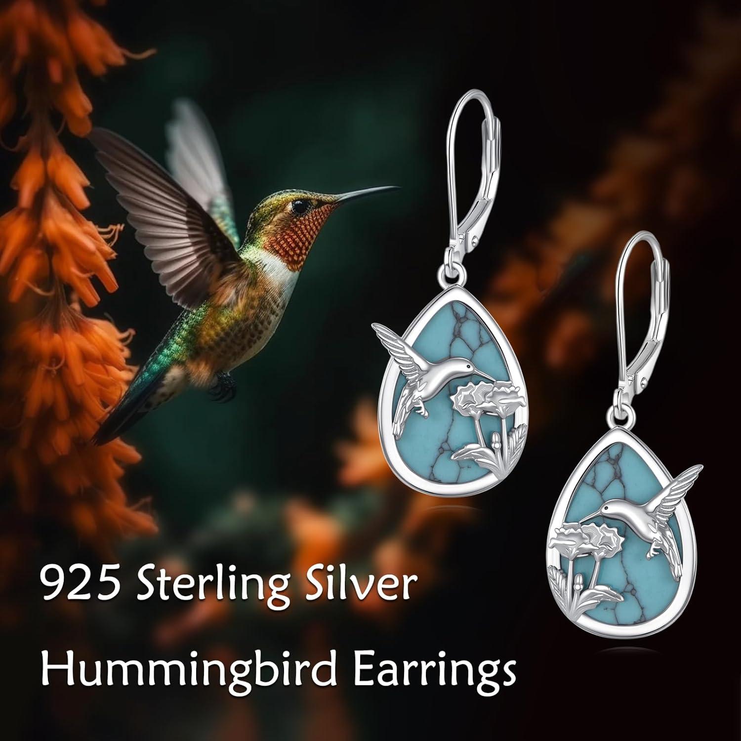image:imageYFN 925 Sterling Silver Animal Earrings for Women HummingbirdCatHighland CowSea Turtle Dangle Earrings Jewelry for Christmas Valentines Day Mothers Day Birthday Gift Box IncludedHummingbird Turquoise 01
