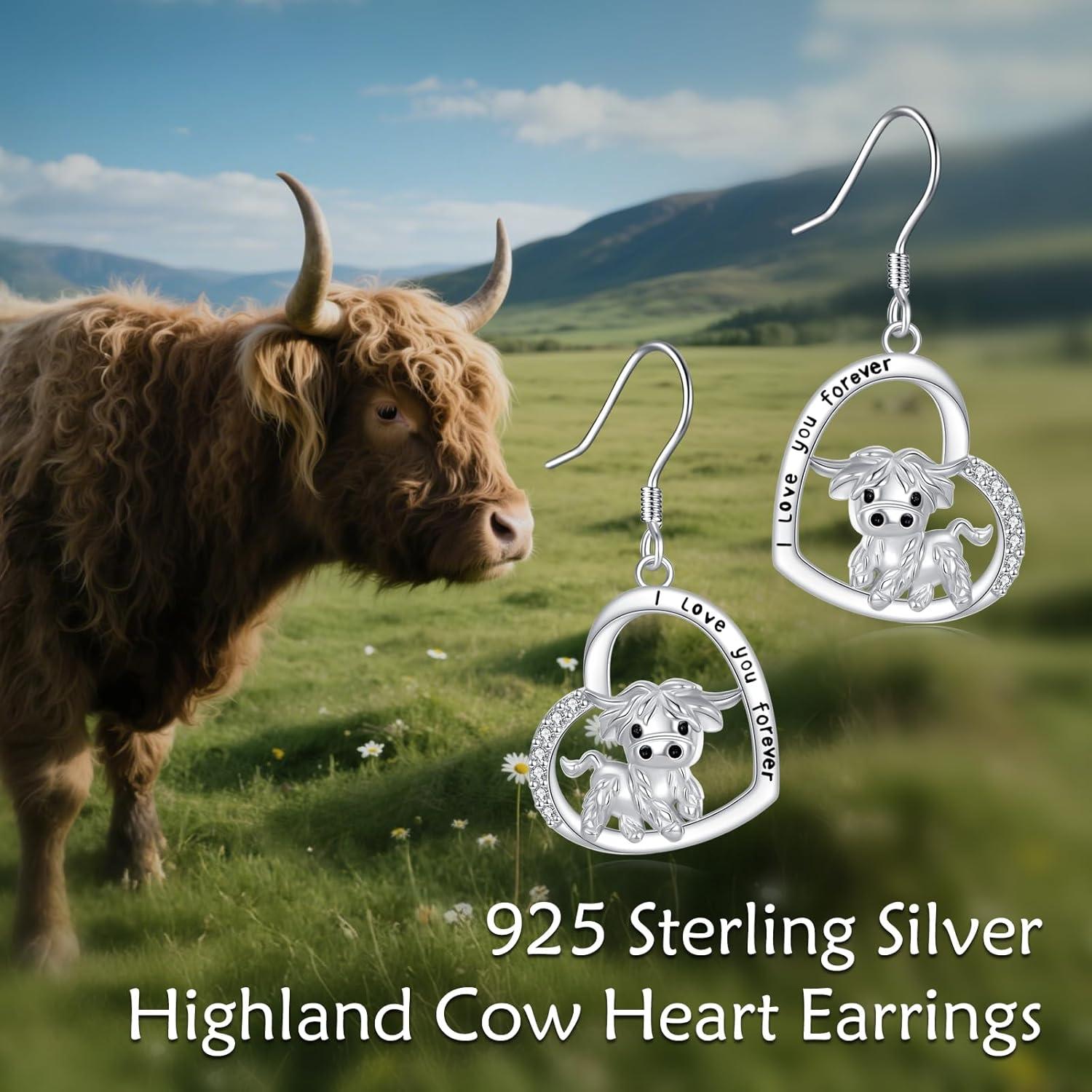 image:imageYFN 925 Sterling Silver Animal Earrings for Women HummingbirdCatHighland CowSea Turtle Dangle Earrings Jewelry for Christmas Valentines Day Mothers Day Birthday Gift Box IncludedHighland Cow 3