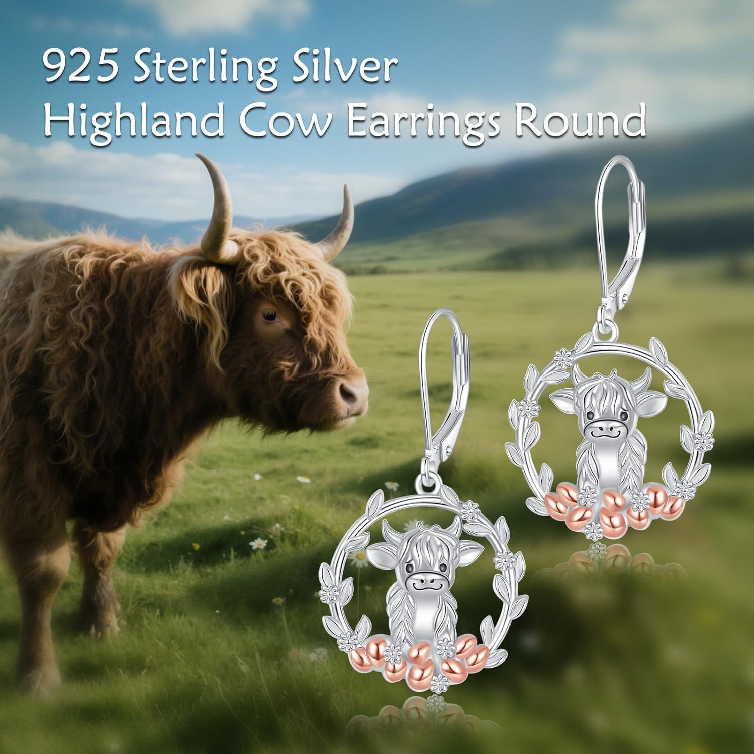 image:imageYFN 925 Sterling Silver Animal Earrings for Women HummingbirdCatHighland CowSea Turtle Dangle Earrings Jewelry for Christmas Valentines Day Mothers Day Birthday Gift Box IncludedHighland Cow 2