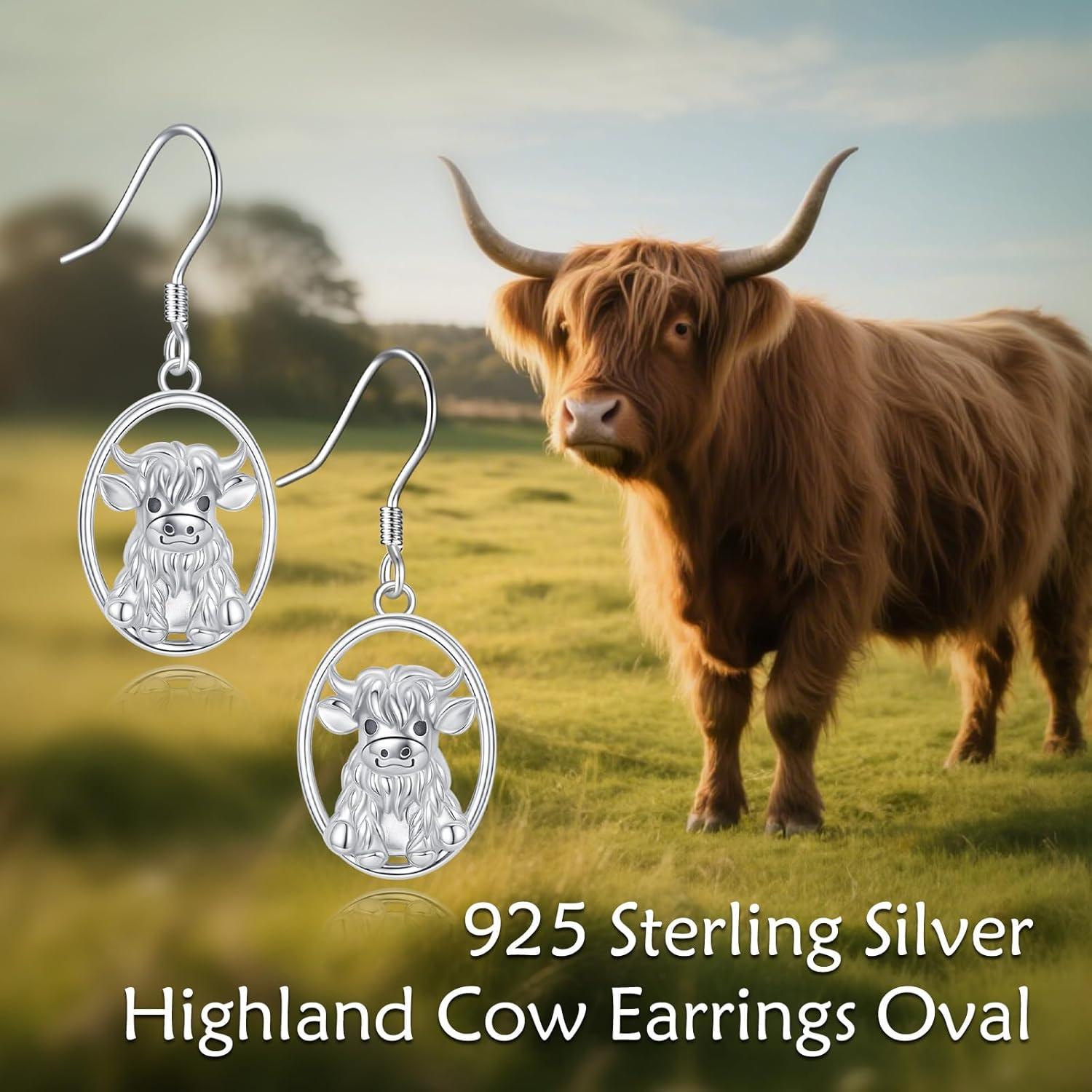 image:imageYFN 925 Sterling Silver Animal Earrings for Women HummingbirdCatHighland CowSea Turtle Dangle Earrings Jewelry for Christmas Valentines Day Mothers Day Birthday Gift Box IncludedHighland Cow 1