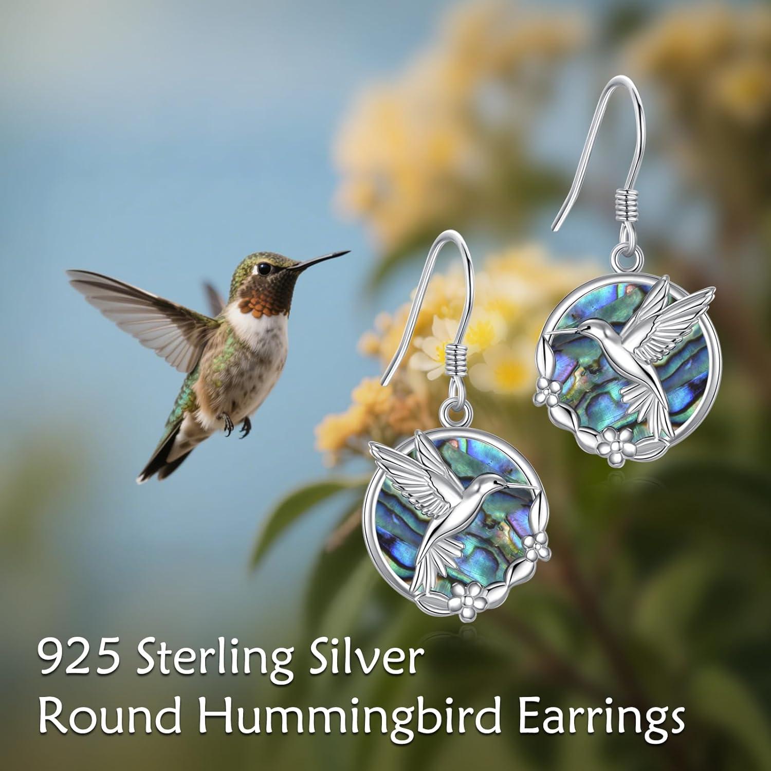 image:imageYFN 925 Sterling Silver Animal Earrings for Women HummingbirdCatHighland CowSea Turtle Dangle Earrings Jewelry for Christmas Valentines Day Mothers Day Birthday Gift Box IncludedHummingbird Abalone 03