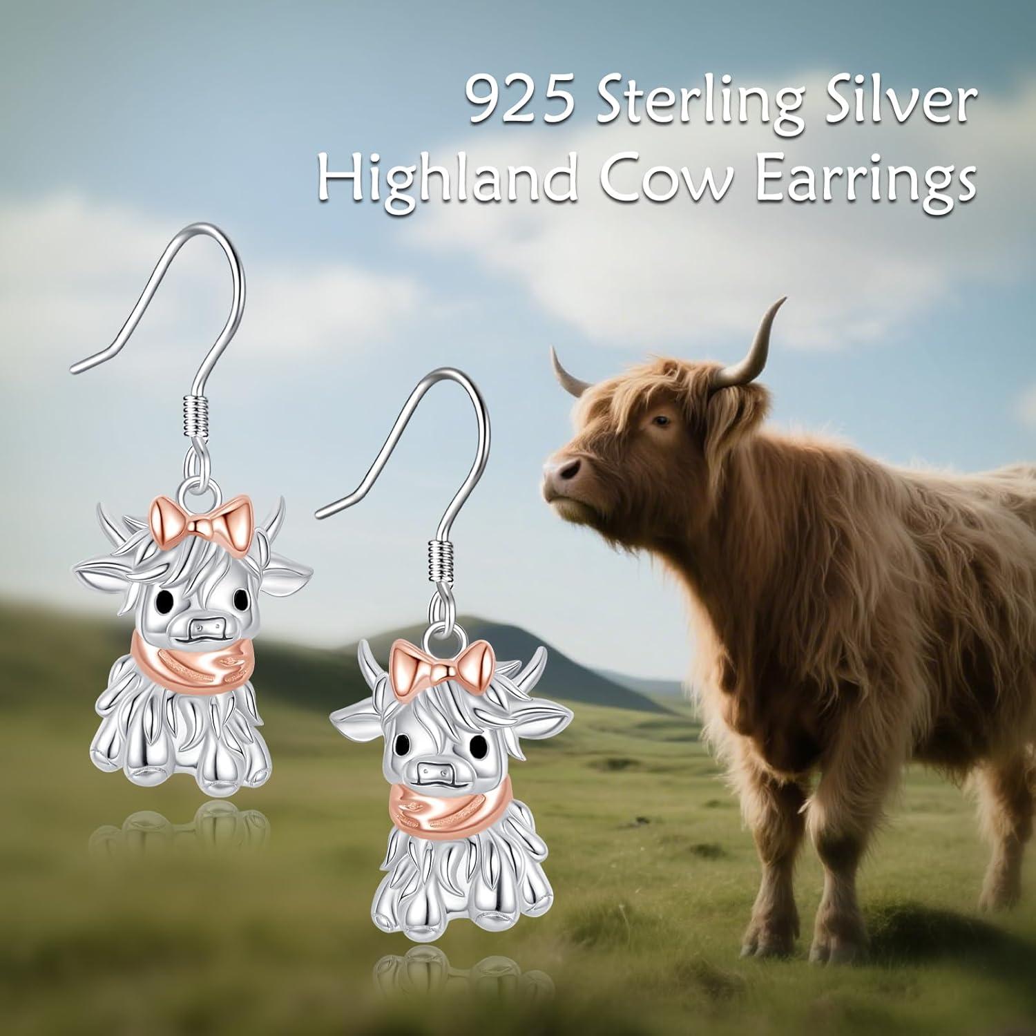 image:imageYFN 925 Sterling Silver Animal Earrings for Women HummingbirdCatHighland CowSea Turtle Dangle Earrings Jewelry for Christmas Valentines Day Mothers Day Birthday Gift Box IncludedHighland Cow 4