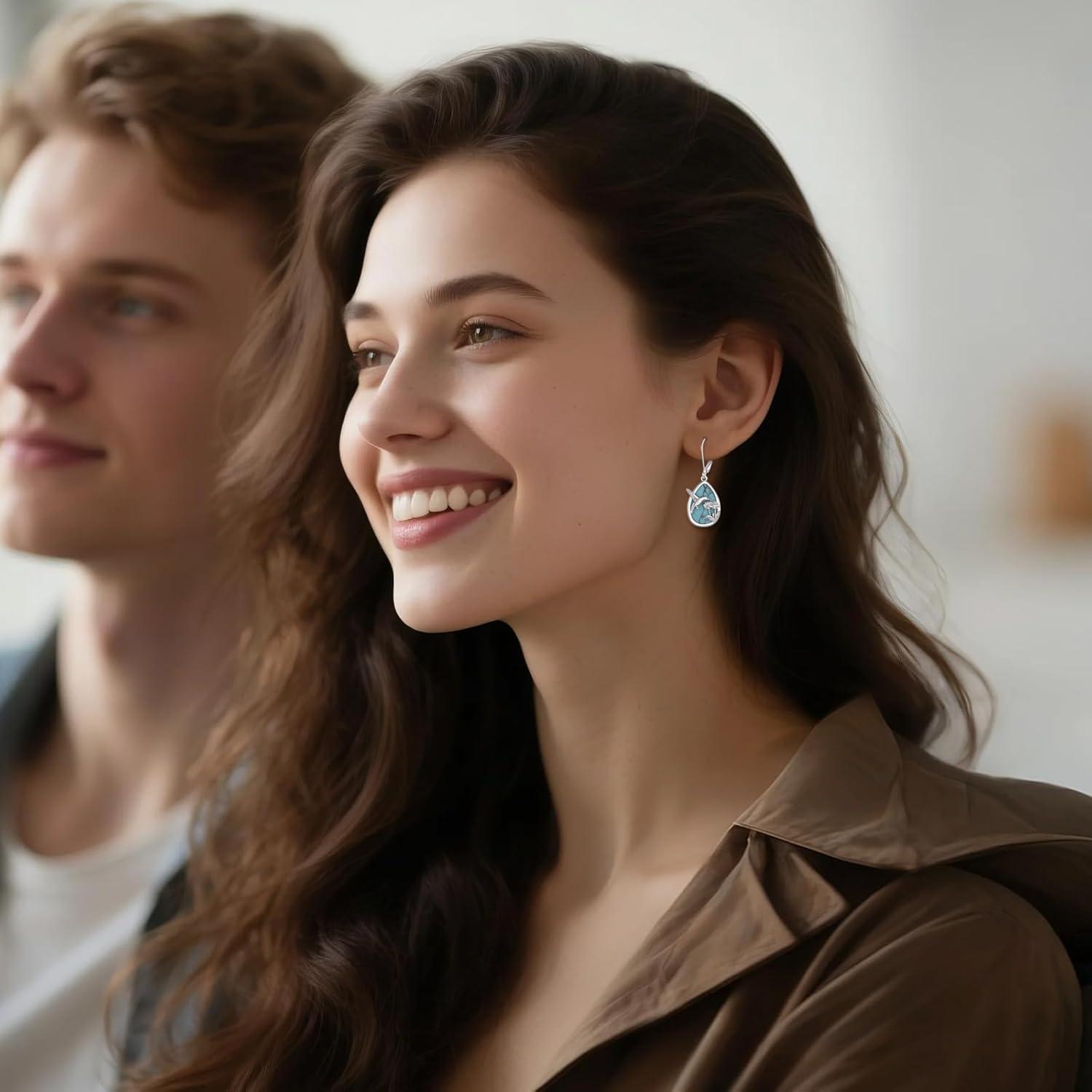 image:imageYFN 925 Sterling Silver Animal Earrings for Women HummingbirdCatHighland CowSea Turtle Dangle Earrings Jewelry for Christmas Valentines Day Mothers Day Birthday Gift Box IncludedHummingbird Turquoise 01