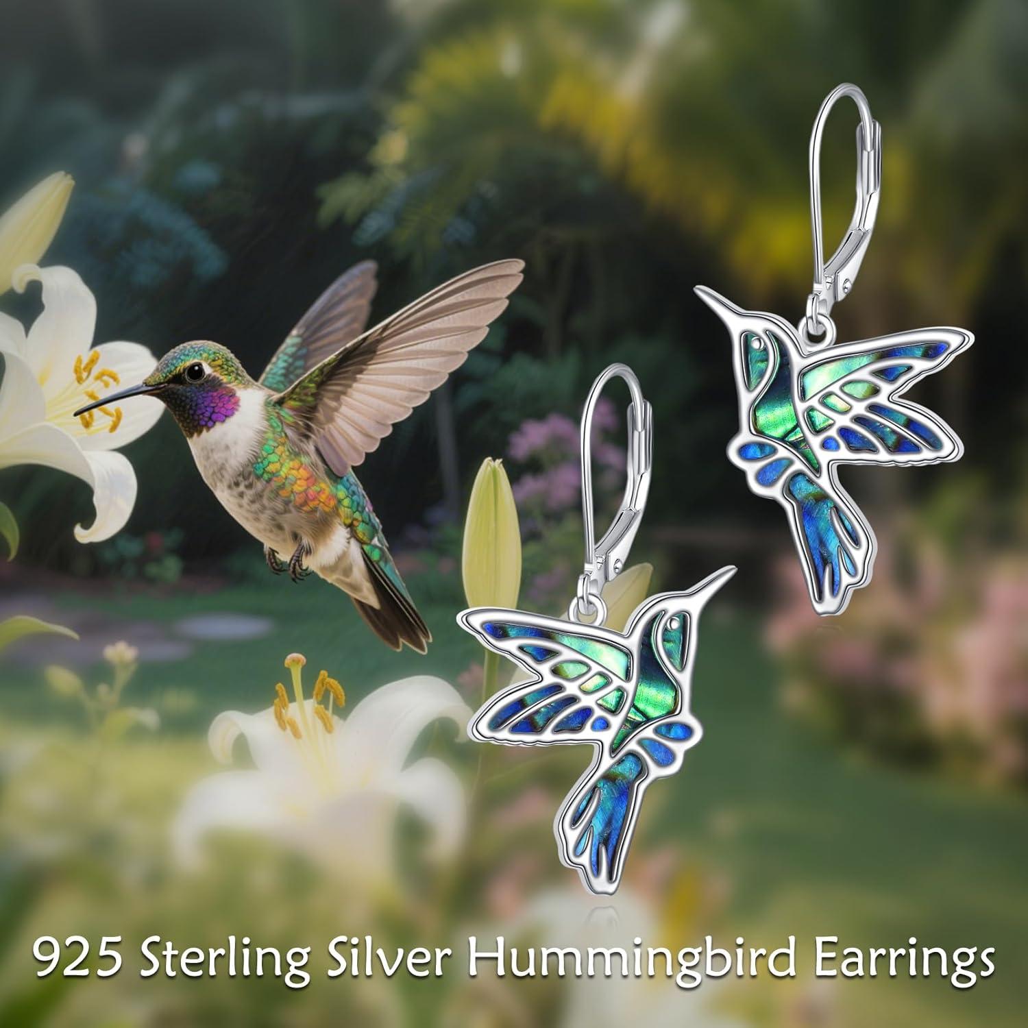 image:imageYFN 925 Sterling Silver Animal Earrings for Women HummingbirdCatHighland CowSea Turtle Dangle Earrings Jewelry for Christmas Valentines Day Mothers Day Birthday Gift Box IncludedHummingbird Abalone 01