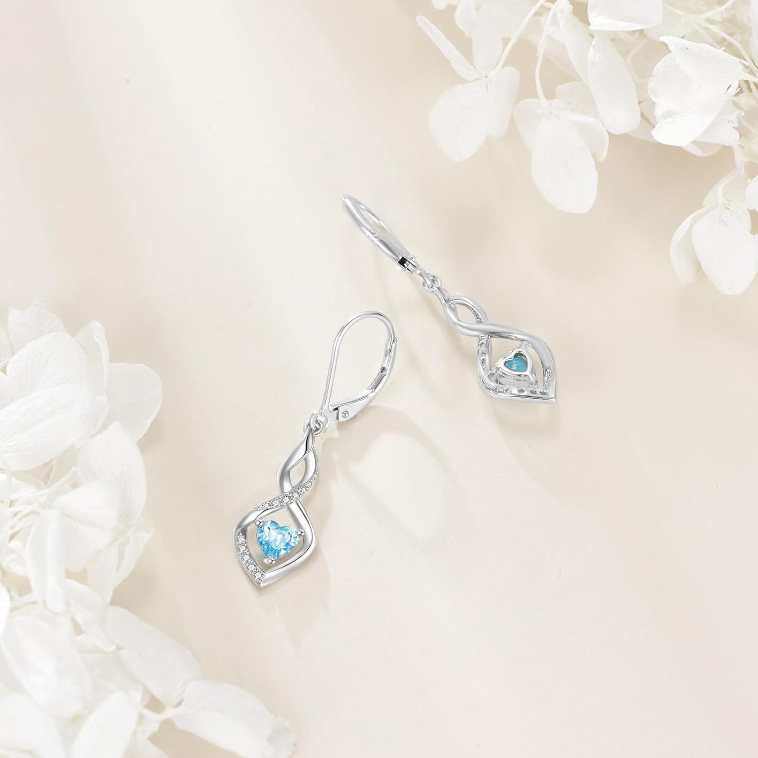 image:imageYFN Dangle Drop Earrings 925 Sterling Silver Dainty Infinity Gemstone Birthstone Jewelry Birthday Gifts for Her WomenBlueMarAquamarine