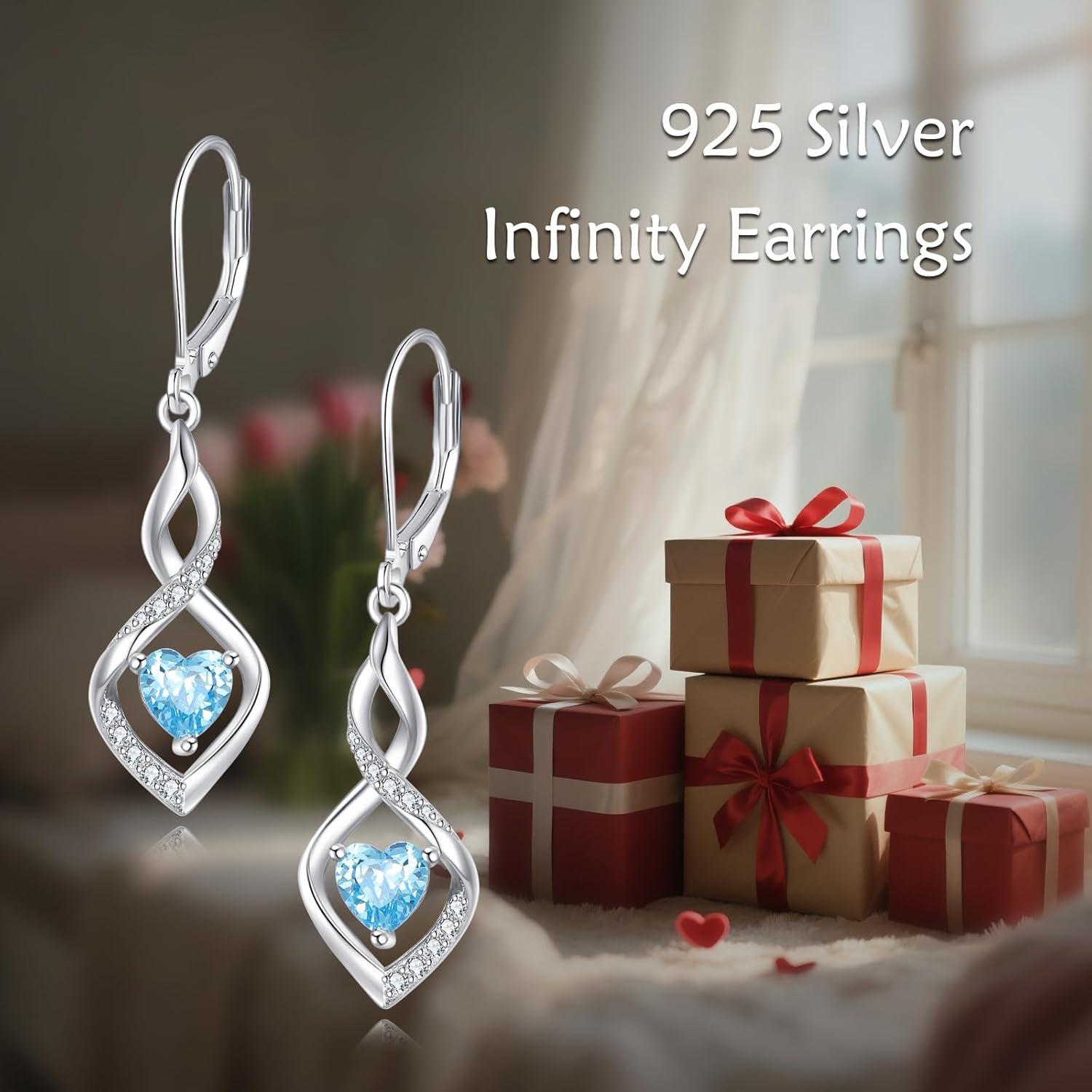 image:imageYFN Dangle Drop Earrings 925 Sterling Silver Dainty Infinity Gemstone Birthstone Jewelry Birthday Gifts for Her WomenBlueMarAquamarine