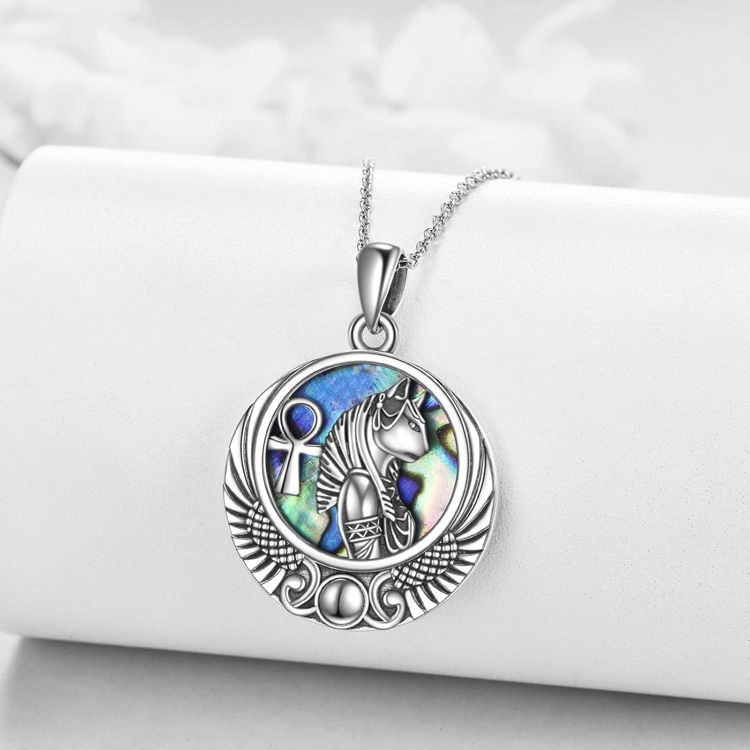 image:imageYFN Egyptian Necklace Sterling Silver Egypt God Pendant Abalone Shell Egypt Jewelry Gifts for Women MenBastet Goddess