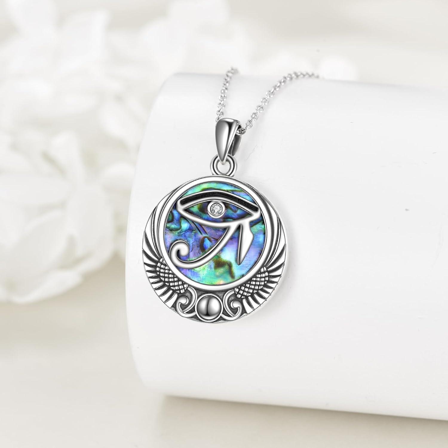 image:imageYFN Egyptian Necklace Sterling Silver Egypt God Pendant Abalone Shell Egypt Jewelry Gifts for Women MenEyes of Horus