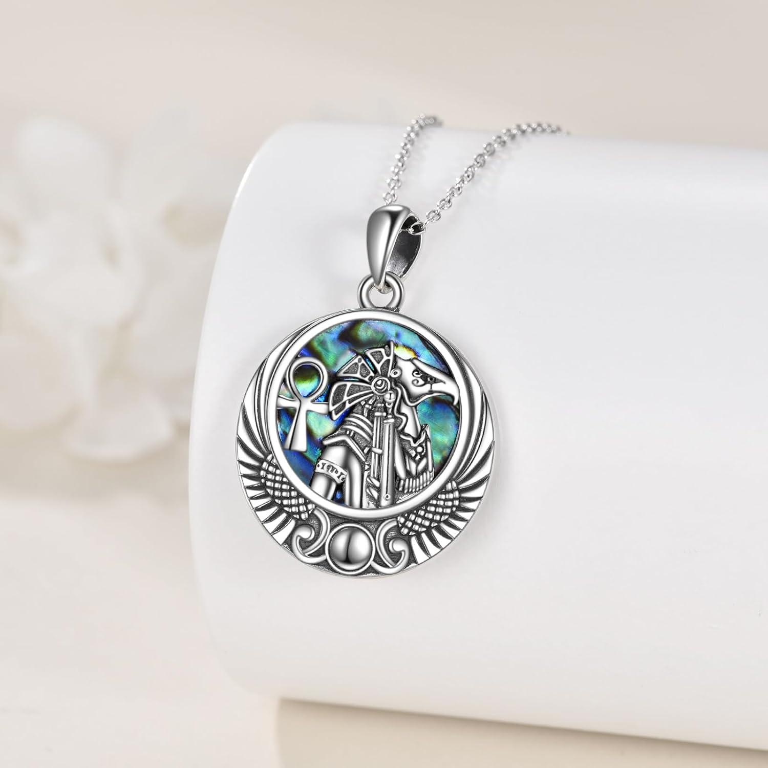 image:imageYFN Egyptian Necklace Sterling Silver Egypt God Pendant Abalone Shell Egypt Jewelry Gifts for Women MenHorus