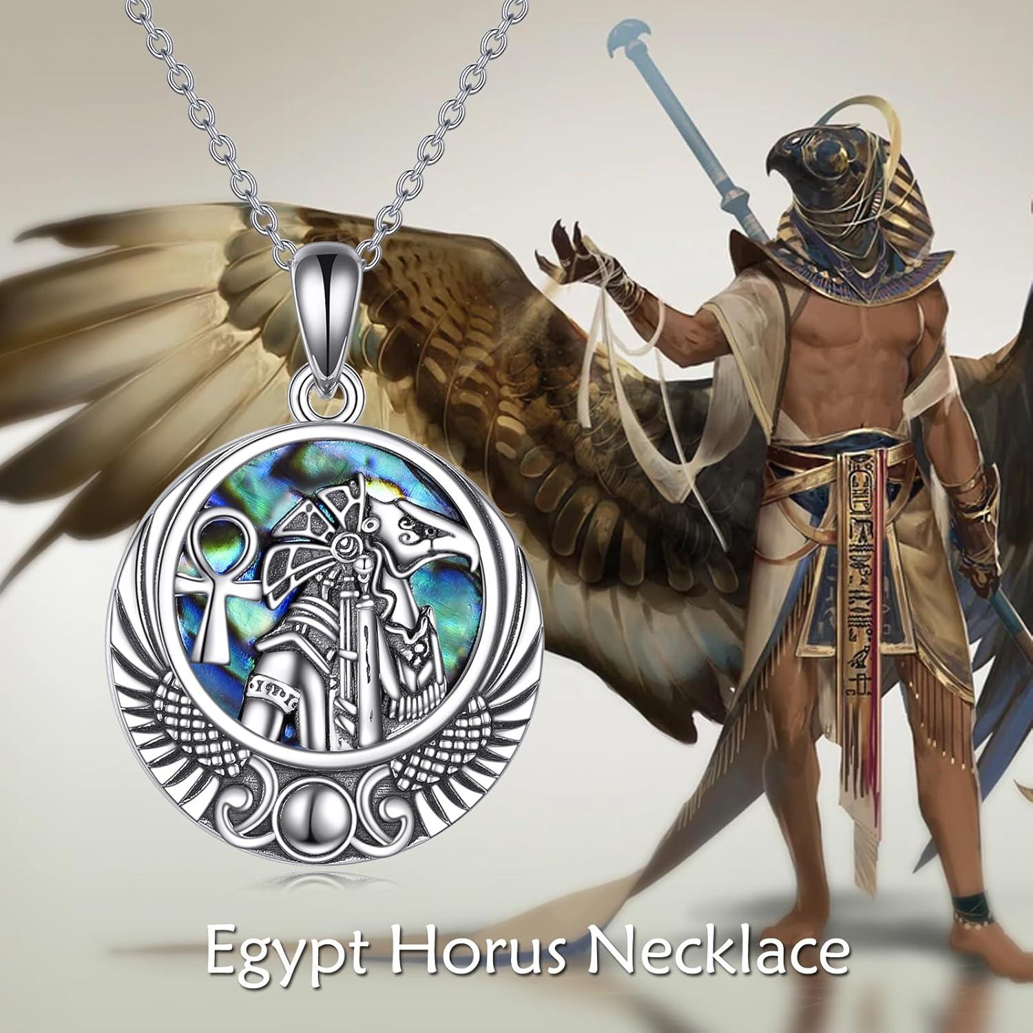 image:imageYFN Egyptian Necklace Sterling Silver Egypt God Pendant Abalone Shell Egypt Jewelry Gifts for Women MenHorus