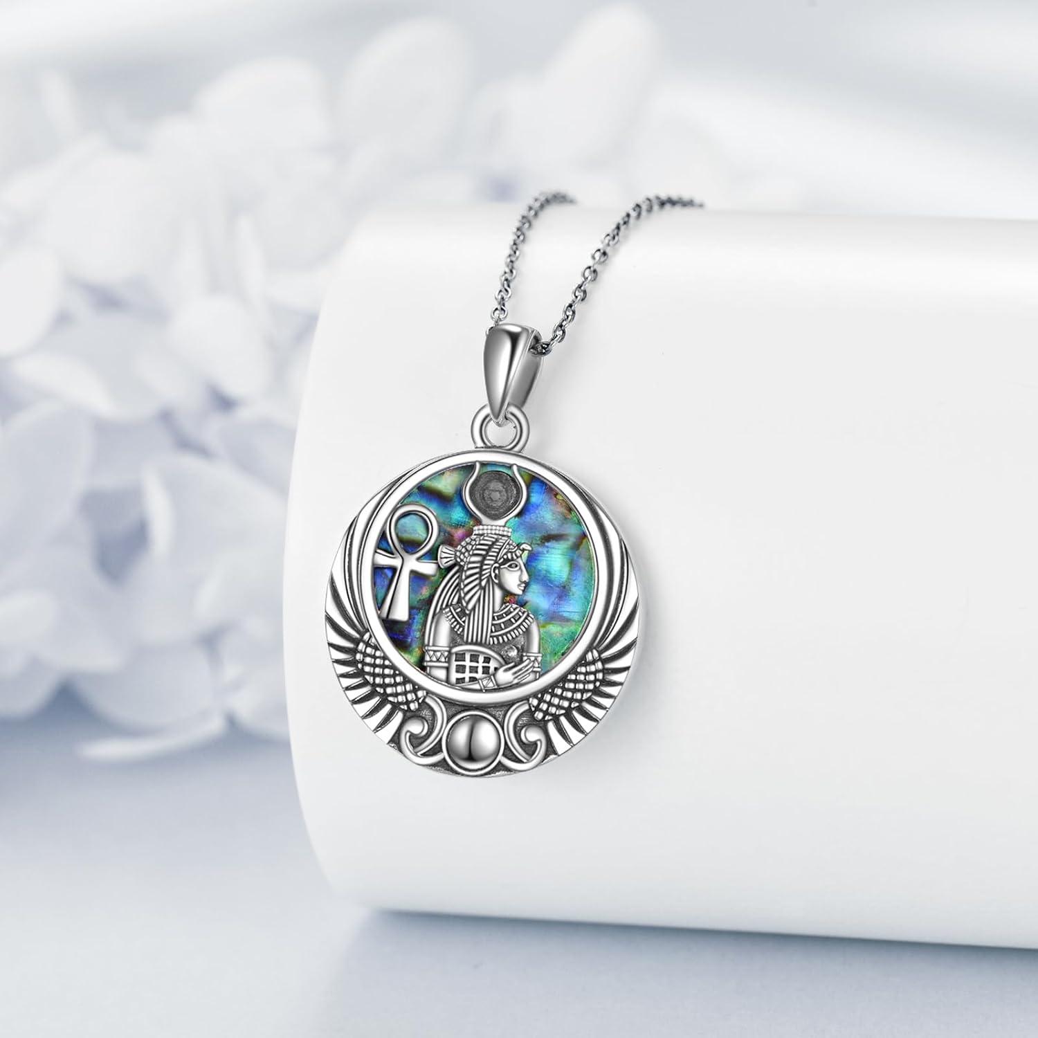 image:imageYFN Egyptian Necklace Sterling Silver Egypt God Pendant Abalone Shell Egypt Jewelry Gifts for Women MenIsis