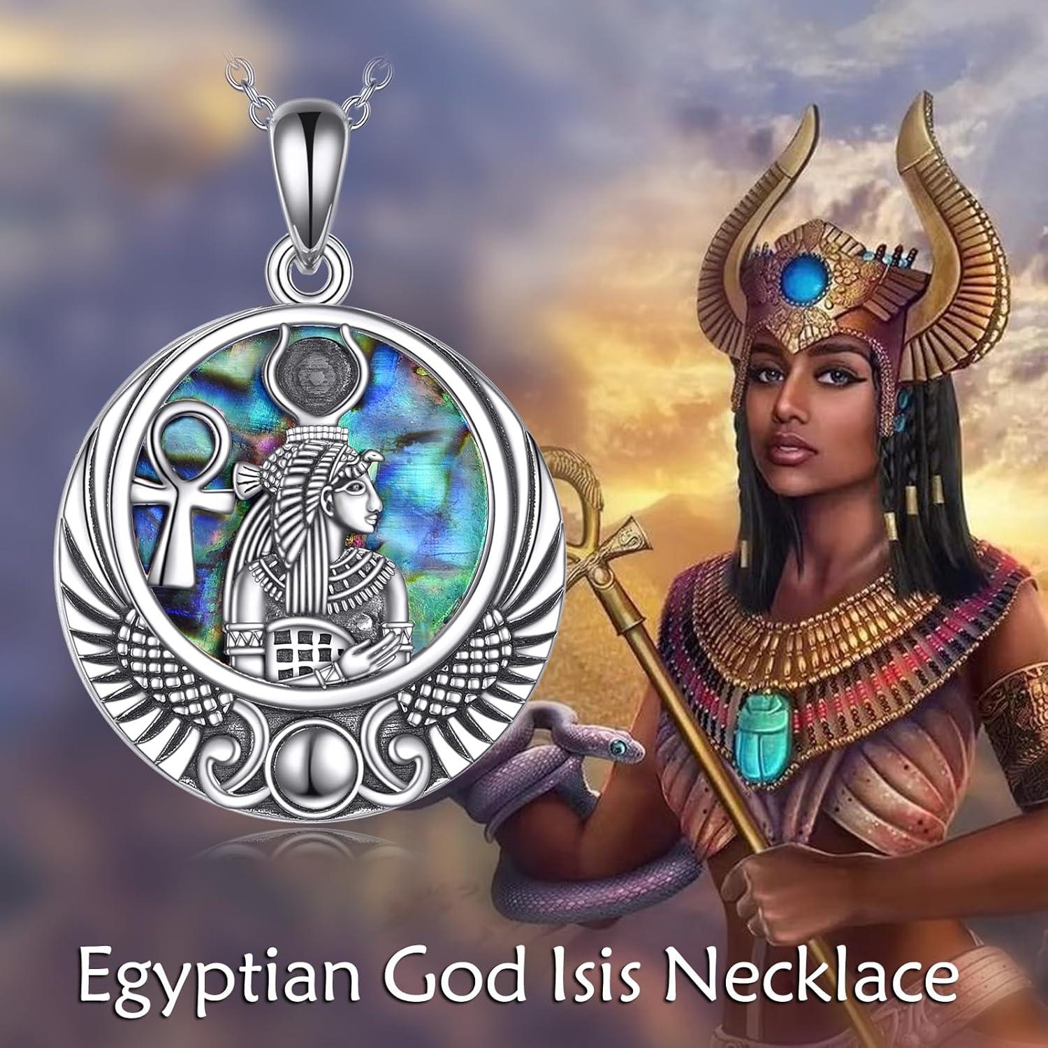 image:imageYFN Egyptian Necklace Sterling Silver Egypt God Pendant Abalone Shell Egypt Jewelry Gifts for Women MenIsis