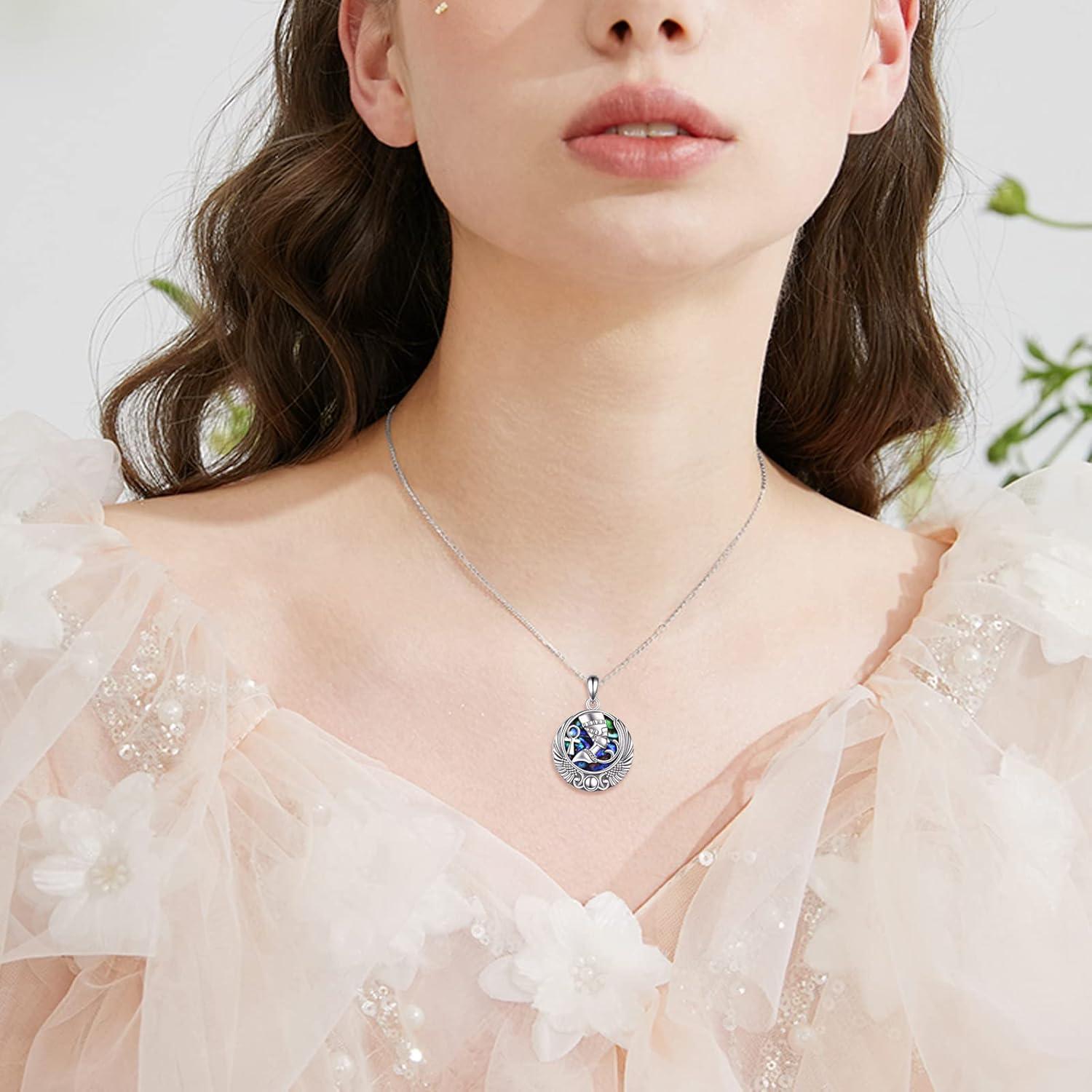 image:imageYFN Egyptian Necklace Sterling Silver Egypt God Pendant Abalone Shell Egypt Jewelry Gifts for Women MenNefertiti