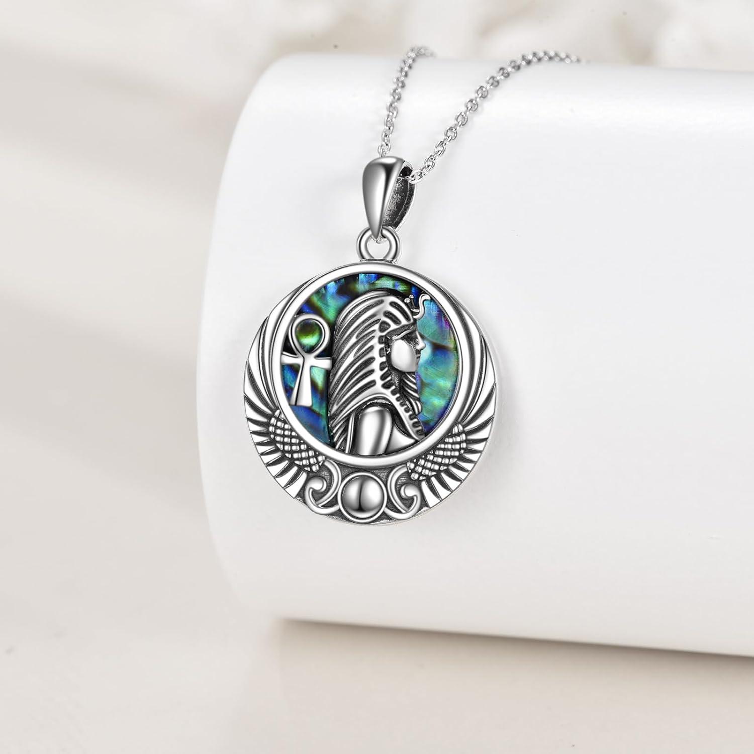 image:imageYFN Egyptian Necklace Sterling Silver Egypt God Pendant Abalone Shell Egypt Jewelry Gifts for Women MenPharaoh