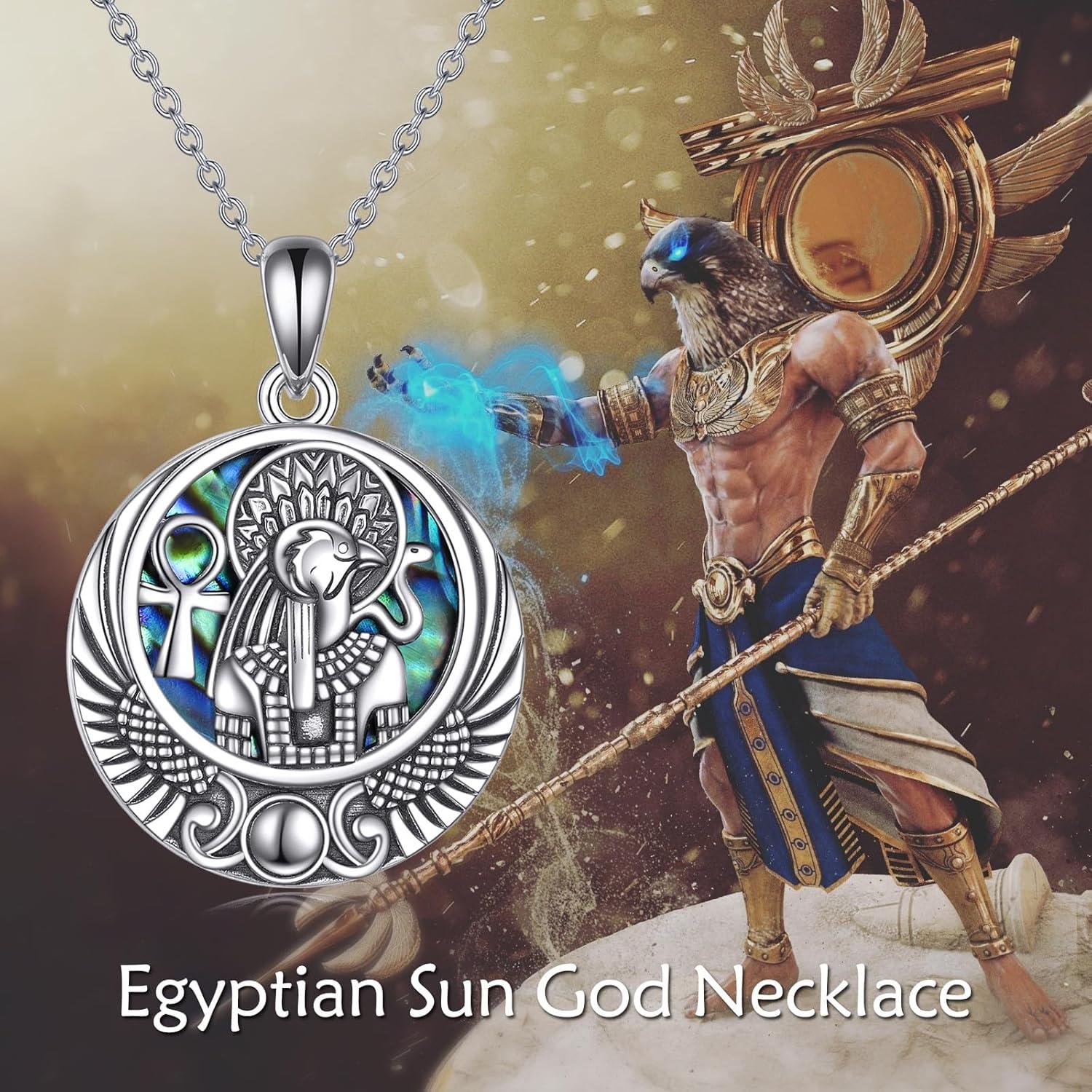 image:imageYFN Egyptian Necklace Sterling Silver Egypt God Pendant Abalone Shell Egypt Jewelry Gifts for Women MenRa