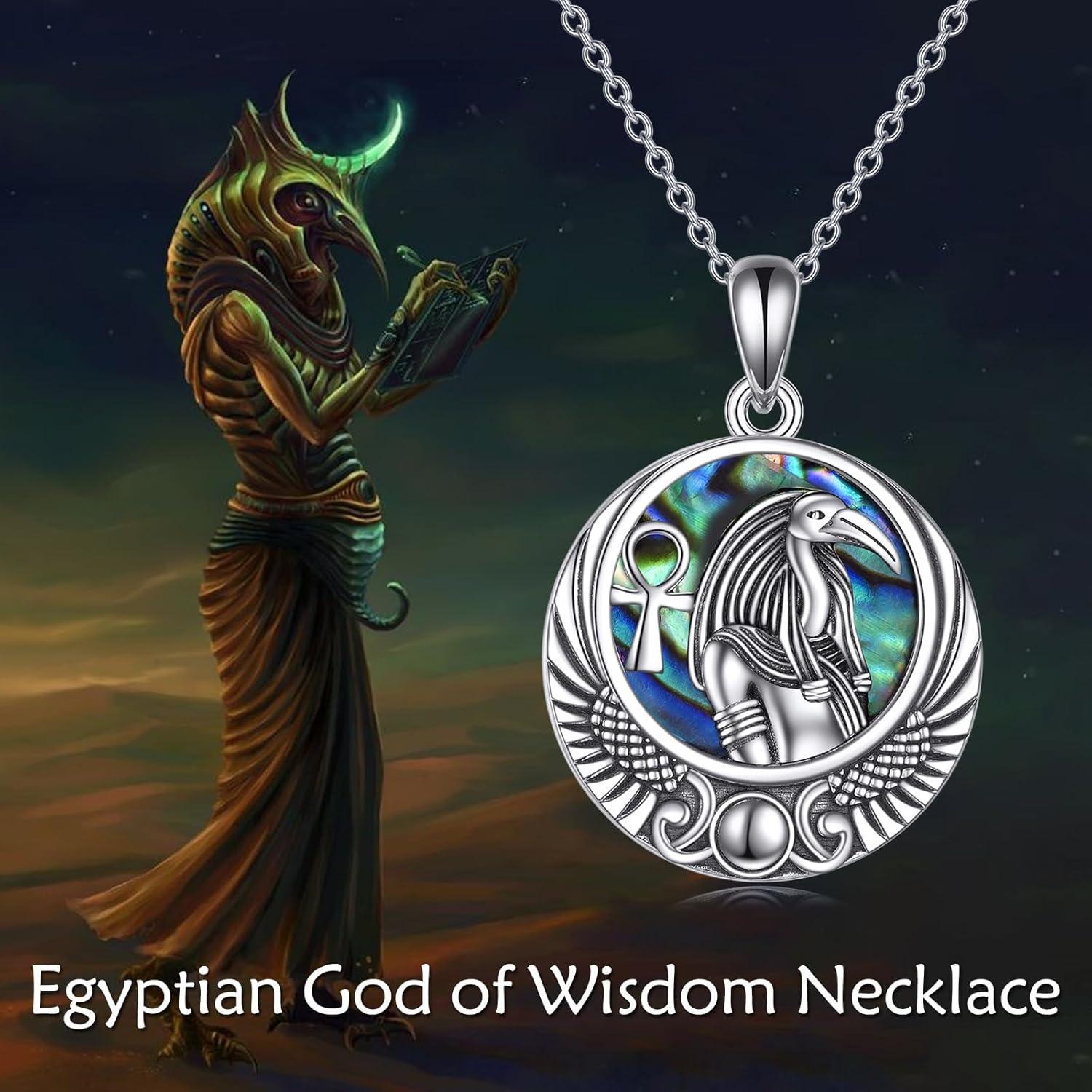image:imageYFN Egyptian Necklace Sterling Silver Egypt God Pendant Abalone Shell Egypt Jewelry Gifts for Women MenThoth
