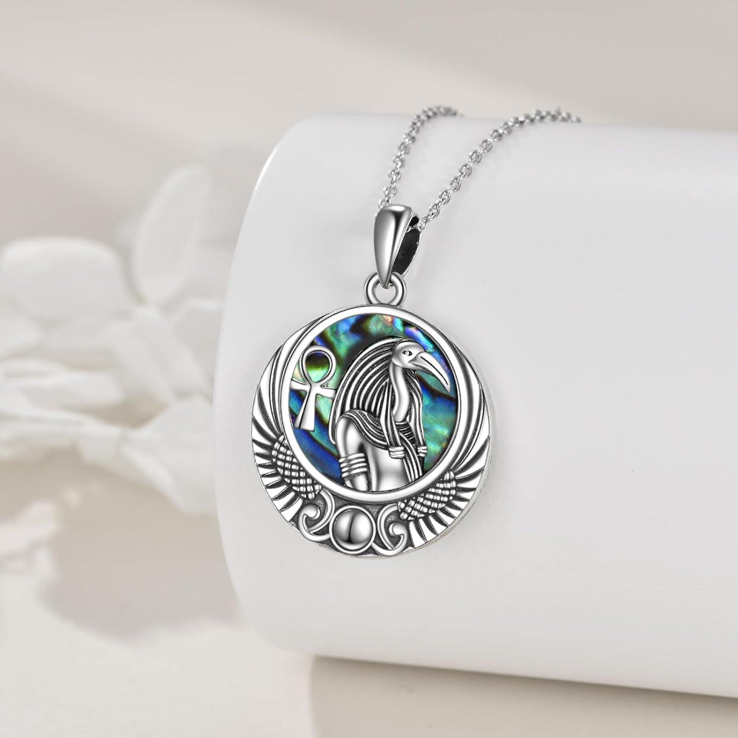 image:imageYFN Egyptian Necklace Sterling Silver Egypt God Pendant Abalone Shell Egypt Jewelry Gifts for Women MenThoth