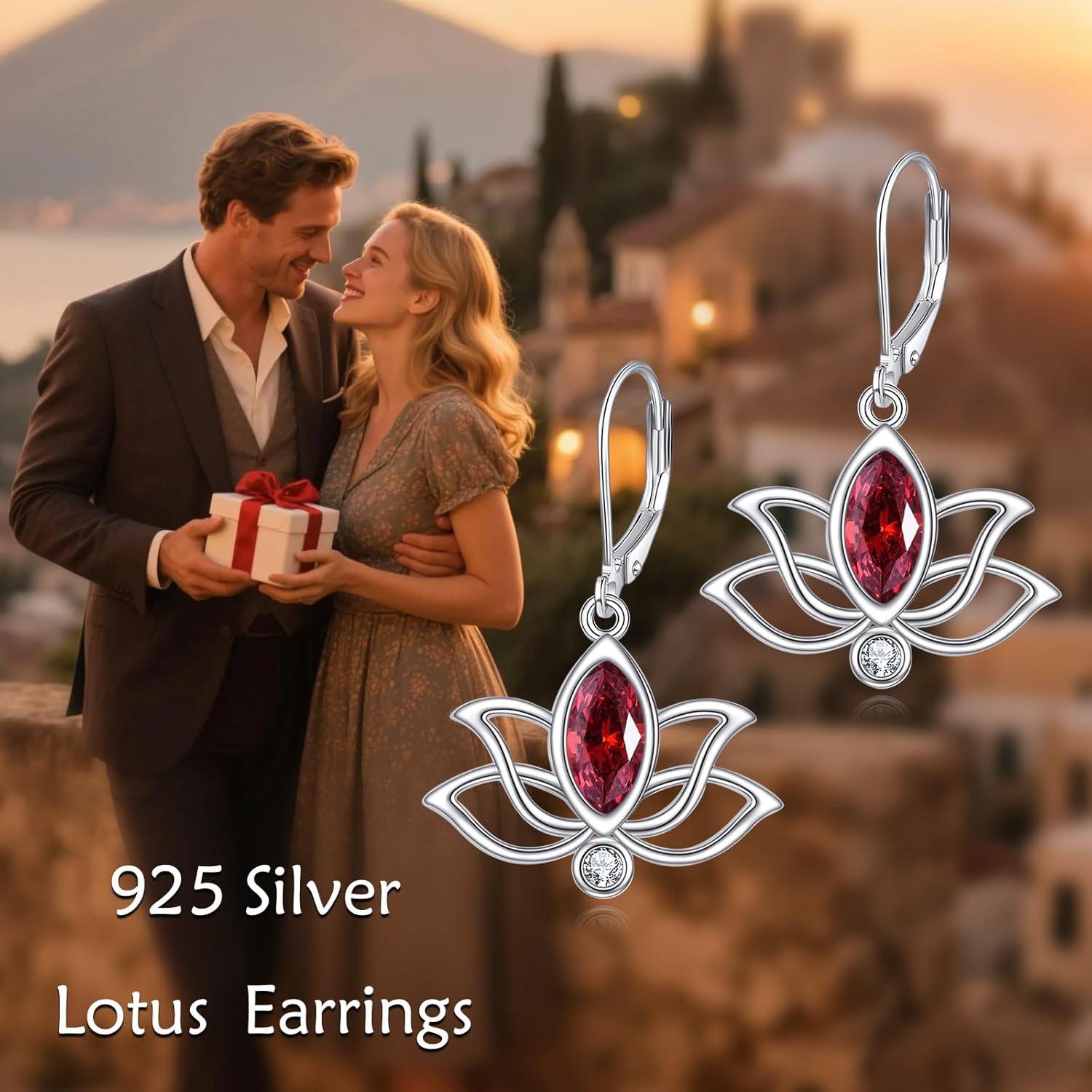 image:imageYFN Lotus Flower Earrings Sterling Silver Birthstone Lotus Leverback Dangle Drop Earrings Jewelry Gifts for WomenA Jan