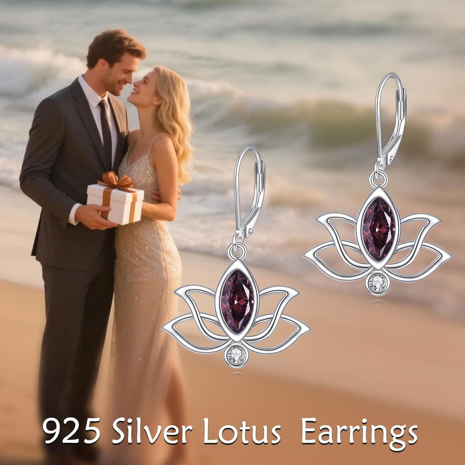 image:imageYFN Lotus Flower Earrings Sterling Silver Birthstone Lotus Leverback Dangle Drop Earrings Jewelry Gifts for WomenJ Oct