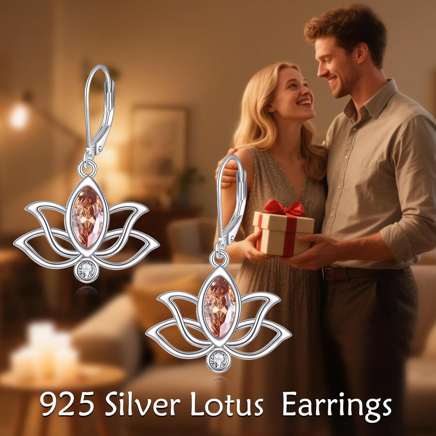 image:imageYFN Lotus Flower Earrings Sterling Silver Birthstone Lotus Leverback Dangle Drop Earrings Jewelry Gifts for WomenK Nov