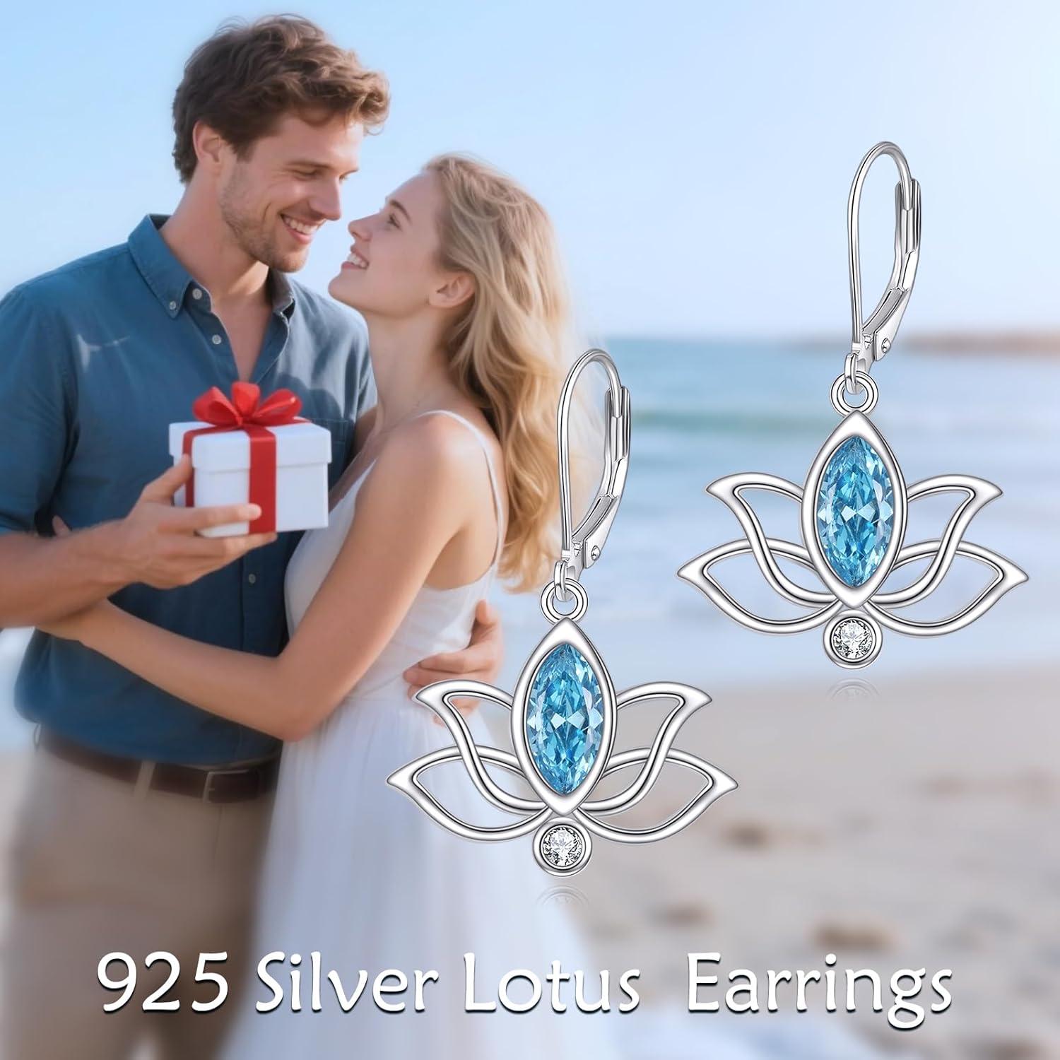 image:imageYFN Lotus Flower Earrings Sterling Silver Birthstone Lotus Leverback Dangle Drop Earrings Jewelry Gifts for WomenL Dec