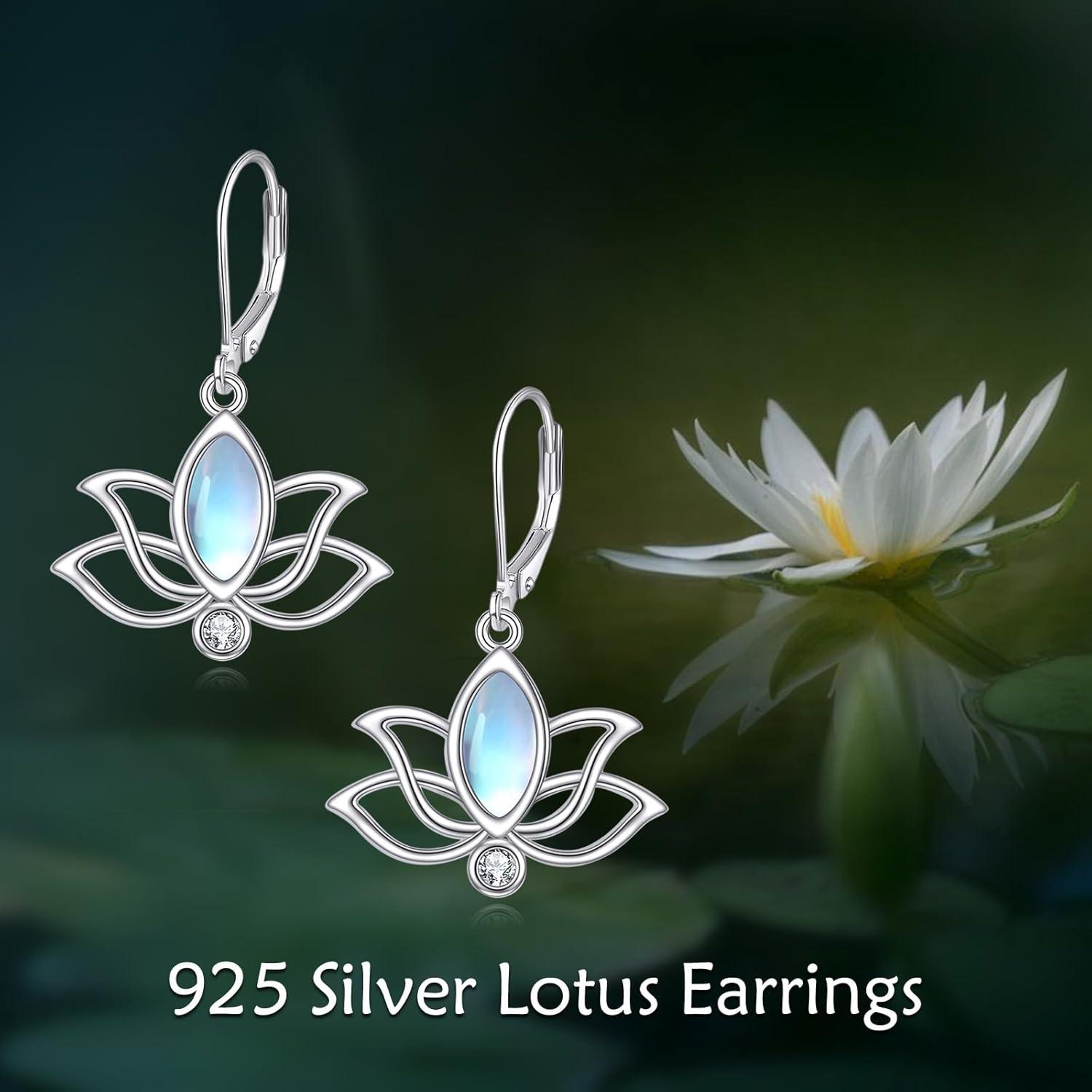 image:imageYFN Lotus Flower Earrings Sterling Silver Birthstone Lotus Leverback Dangle Drop Earrings Jewelry Gifts for WomenM Moonstone