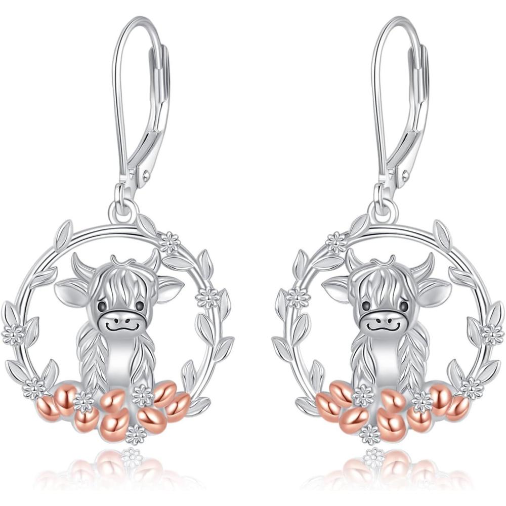 image:imageYFN 925 Sterling Silver Animal Earrings for Women HummingbirdCatHighland CowSea Turtle Dangle Earrings Jewelry for Christmas Valentines Day Mothers Day Birthday Gift Box IncludedHighland Cow 2